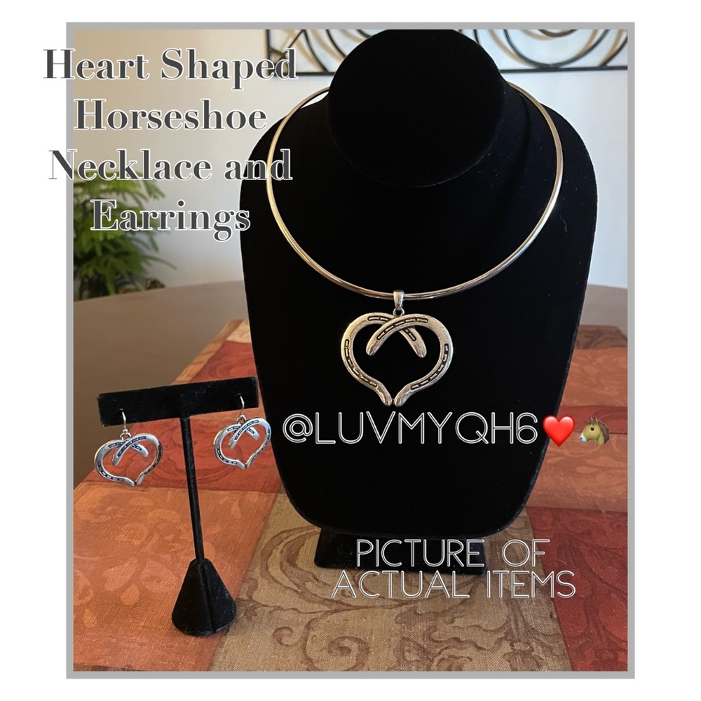 Heart Shaped Horseshoe Pendant Choker & Earrings